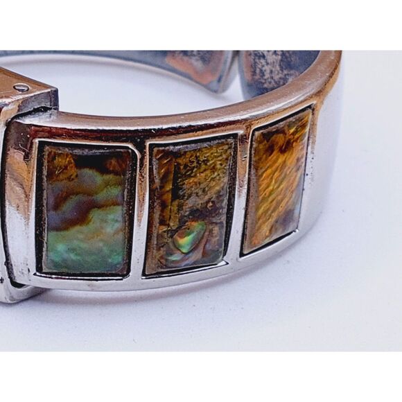 1980s Accutime K977 Vivani Abalone Inset Vintage Cuff Bracelet Watch - Picture 3 of 11